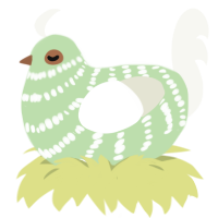 A gluppy and white chicken with a bar pattern