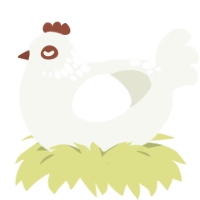 hen, a white chicken with a neck-speckle pattern