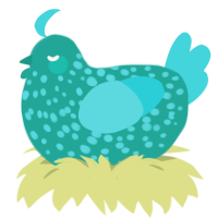 Miku, a turquoise and aqua chicken with a speckle pattern