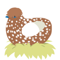 Loaf, a brown and white chicken with a speckle pattern