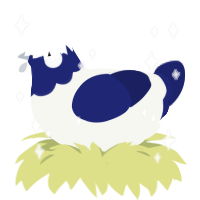 Astesia, a white and navy chicken with a head pattern