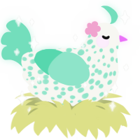 Crystal, a white and mint chicken with a speckle pattern