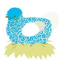 Waves, a cerulean and white chicken with a double-lace pattern