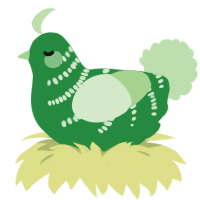 A viridian and gluppy chicken with a half-bar pattern