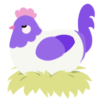Electric Boogaloo, a white and blurple chicken with a head pattern
