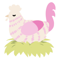 A cream and pink chicken with a bar pattern
