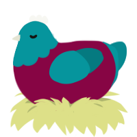 Warped Forest, a maroon and teal chicken with a head pattern