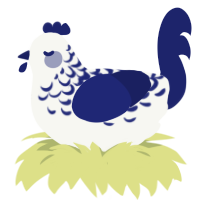 A white and navy chicken with a half-lace pattern