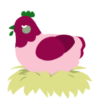A rose and maroon chicken with a head pattern