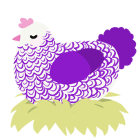 Viola, a white and violet chicken with a double-lace pattern