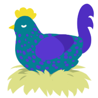 Sully Monster Inc, a sea and indigo chicken with a speckle pattern