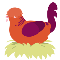 Escape Root, a vermilion and wine chicken with a neck-band pattern