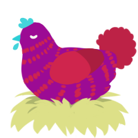 Crayon Eater, a plum and crimson chicken with a bar pattern