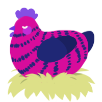 A fuchsia and navy chicken with a bar pattern
