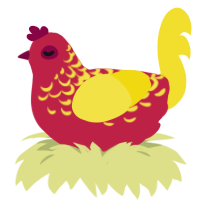 A crimson and yellow chicken with a half-lace pattern