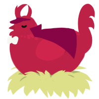 Velvet, a crimson chicken with a neck-speckle pattern