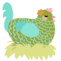 star gazer, a chartreuse and aqua chicken with a lace pattern