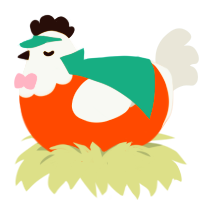 ƎNA, a vermilion and mist chicken with a head pattern