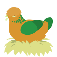 Halfripe Orange, a orange and viridian chicken with a neck-speckle pattern