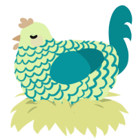 Tetra, a apple and teal chicken with a lace pattern