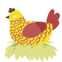 banana runt, a yellow and red chicken with a lace pattern