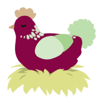 A maroon and gluppy chicken with a neck-speckle pattern