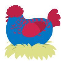 A sapphire and crimson chicken with a half-lace pattern