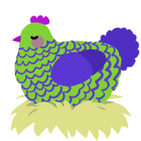 JOKER, a grass and indigo chicken with a lace pattern