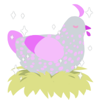 Unicorn Milkshake, a mist and lavender chicken with a speckle pattern