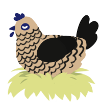 A beige and black chicken with a lace pattern