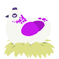 Fornax, a white and amethyst chicken with a neck-speckle pattern