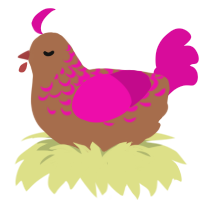 ay ay, a brown and fuchsia chicken with a half-lace pattern