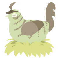 Silas, a gluppy and ash chicken with a half-bar pattern