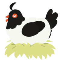 A white and sable chicken with a head pattern