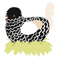 A black and cream chicken with a lace pattern
