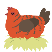 Valentina, a vermilion and bark chicken with a half-bar pattern