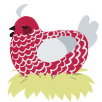 Koi, a crimson and mist chicken with a lace pattern