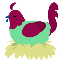 A spring and maroon chicken with a head pattern