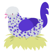 Jeepers Peepers, a mist and indigo chicken with a speckle pattern