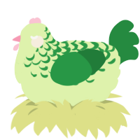 Lotus, a apple and viridian chicken with a half-lace pattern