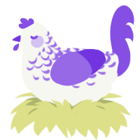 A white and blurple chicken with a half-lace pattern