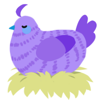 A lilac and blurple chicken with a bar pattern