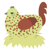 A lemon and russet chicken with a speckle pattern