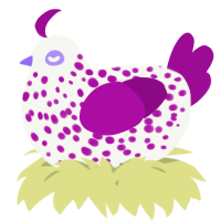 A white and plum chicken with a speckle pattern