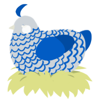 A mist and ultramarine chicken with a lace pattern