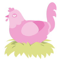 Jasmine, a pink chicken with a head pattern