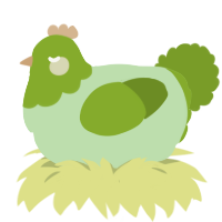 A gluppy and chartreuse chicken with a head pattern