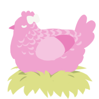 Coquette, a pink chicken with a half-lace pattern