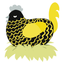 A black and yellow chicken with a lace pattern