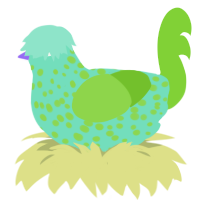 A mint and grass chicken with a speckle pattern